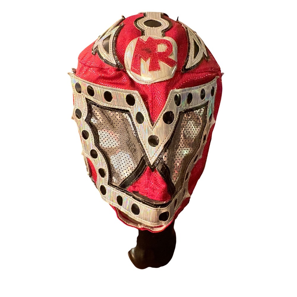 Lucha Libre Wrestling Mask Red Silver MR Logo Professional Style Luchador Mask